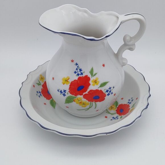 Lorrie Design Small Floral Pitcher and Bowl Japan - Picture 2 of 15